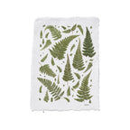 A square white piece of paper with a frayed edge, featuring a green botanical print of various ferns and leaves. The brand name Erbario is printed in small black letters in the bottom right corner of the design.